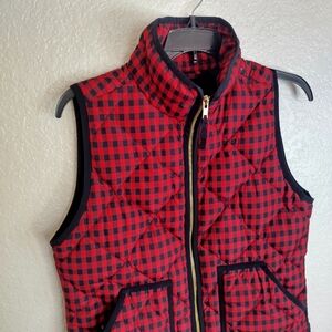 J. Crew Excursion Quilted Puffer Vest Gingham Red Black Buffalo Sz Xs
